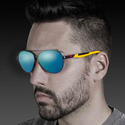 man wearing exotic car inspired colored sunglasses