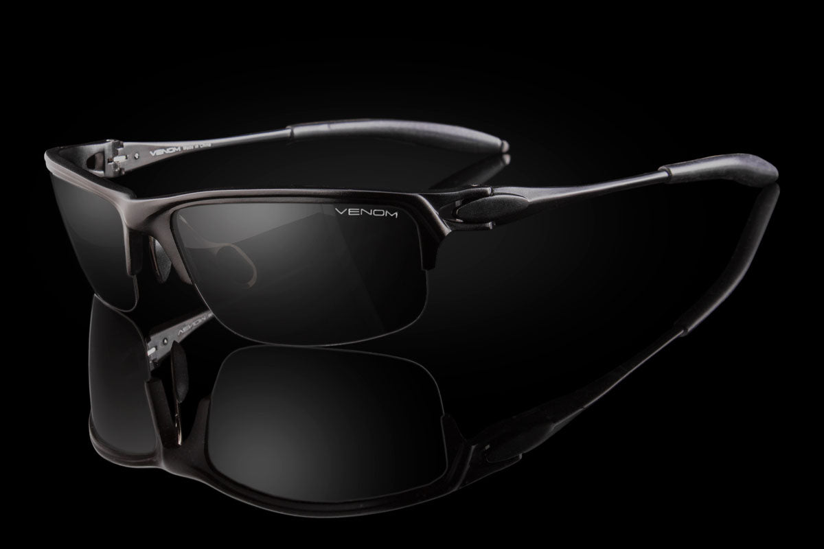venom commander polarized sunglasses on black background
